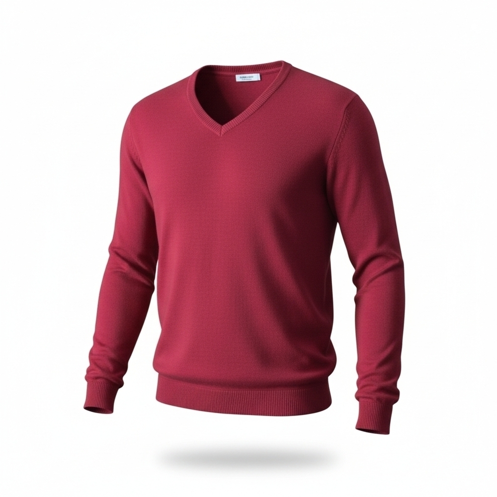 COOFANDY Men’s L Red V-Neck Sweater Ribbed Trim Lightweight Polyester Pullover
